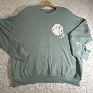 Smiley Face Babe Sweatshirt Sage Green Trendy Grunge Emo